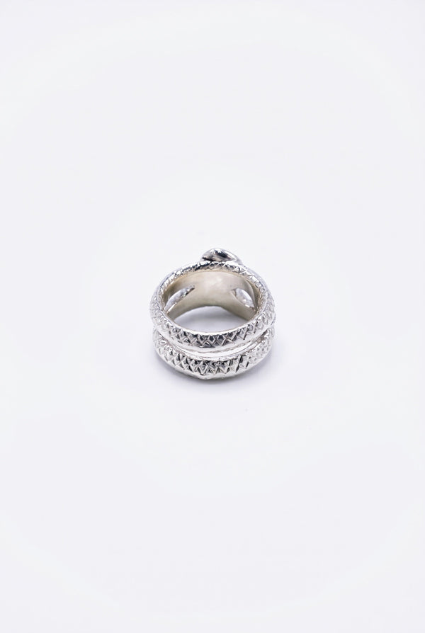 Diamond Snake Ring Double Band Silver