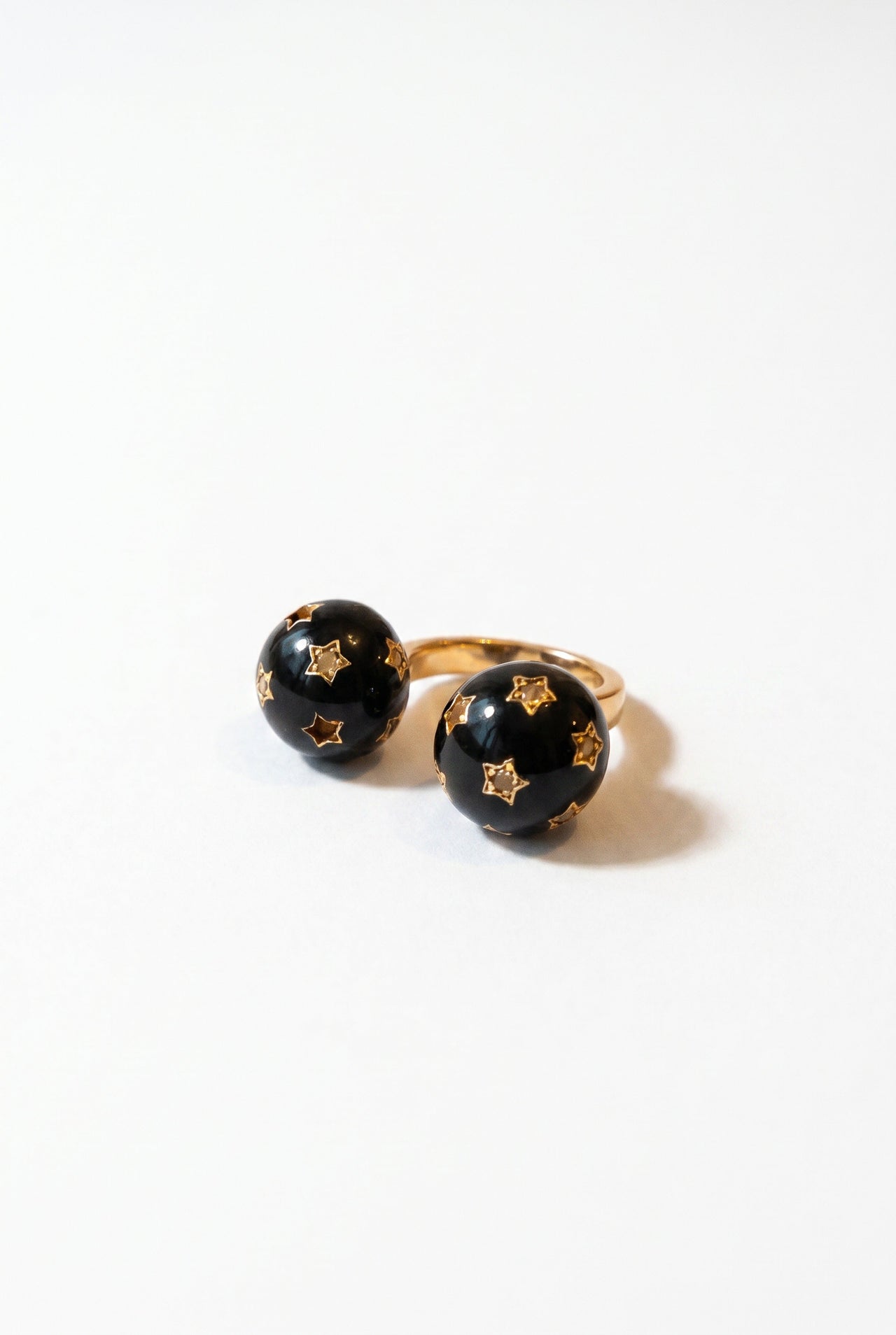 Double Sphere Ring Diamond Black Enamel