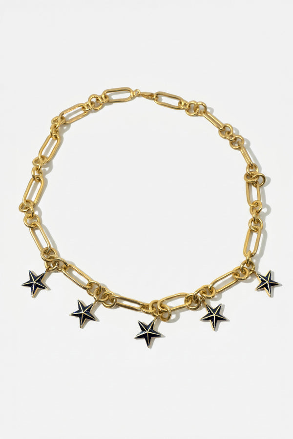 Star Charm Choker Necklace Midnight Blue Enamel