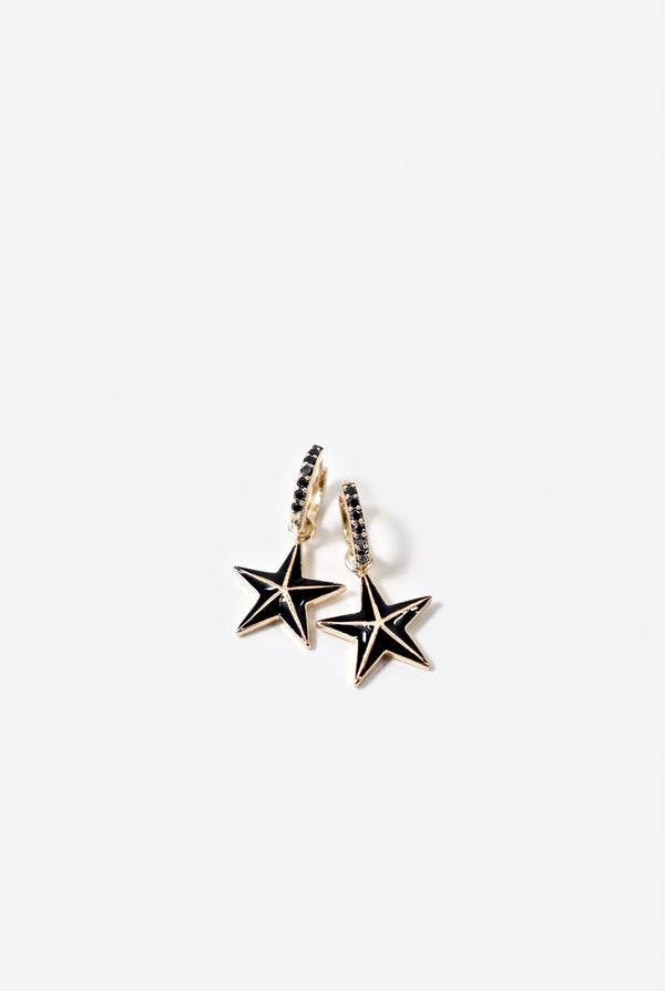 Black Diamond Star Hoop Earrings Sterling Silver Drop