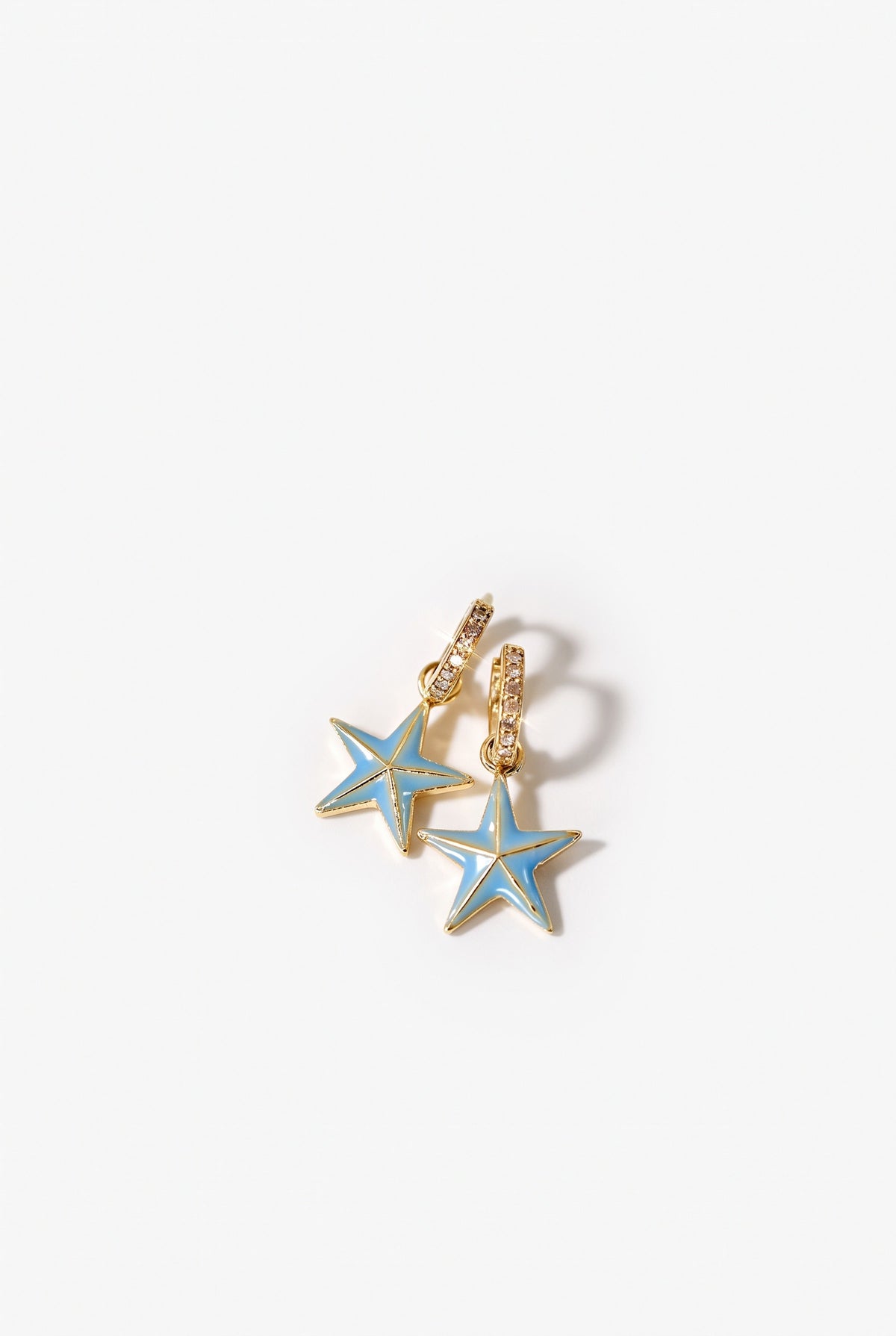 White Diamond Star Hoop Earrings Light Blue Enamel Drop