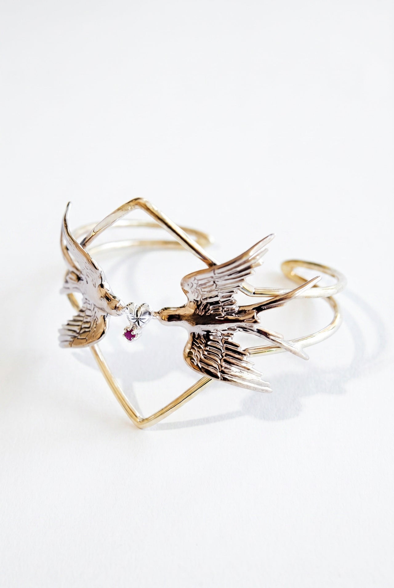 Dove Cuff Heart Bracelet Ruby