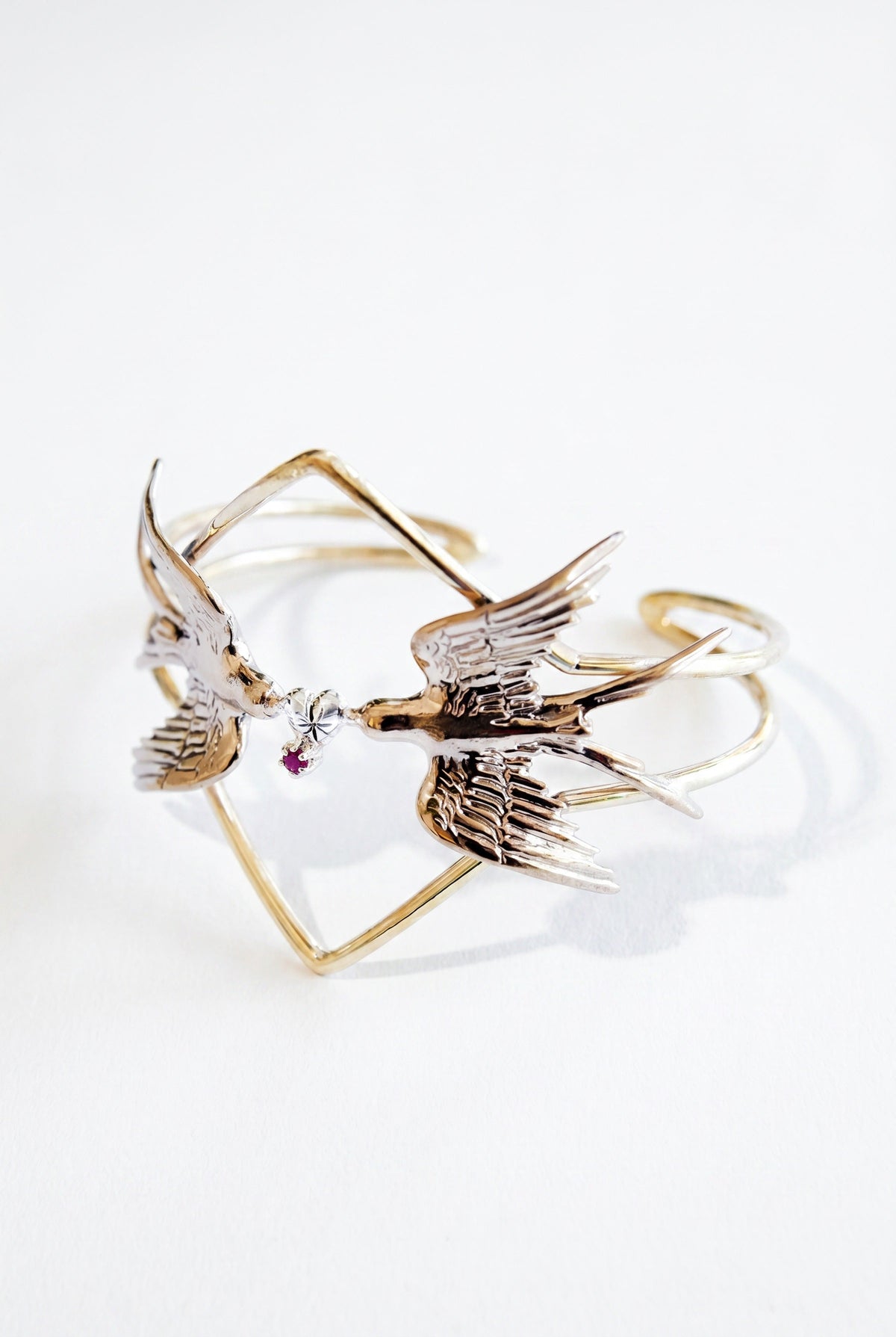 Dove Cuff Heart Bracelet Ruby