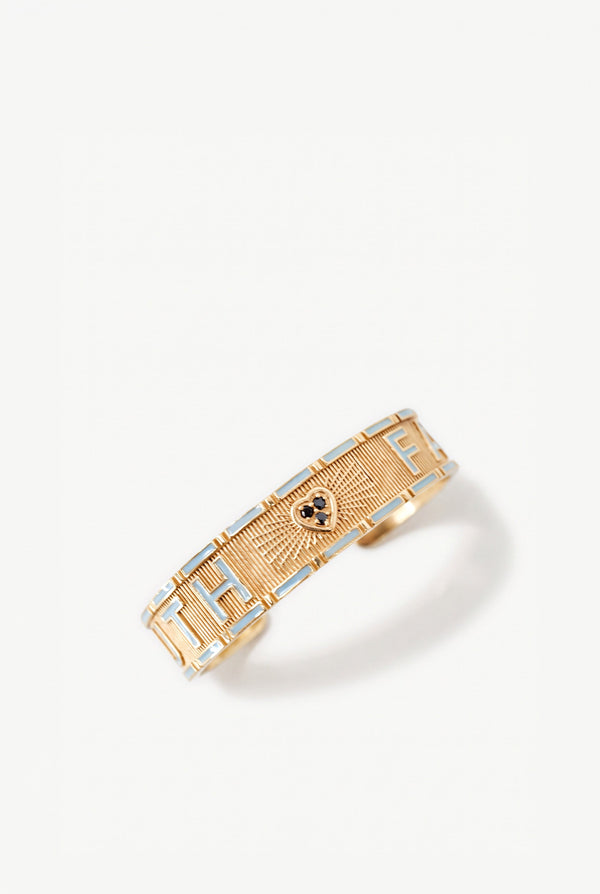 Truth Faith Cuff Bracelet Black Diamond Heart Light Blue