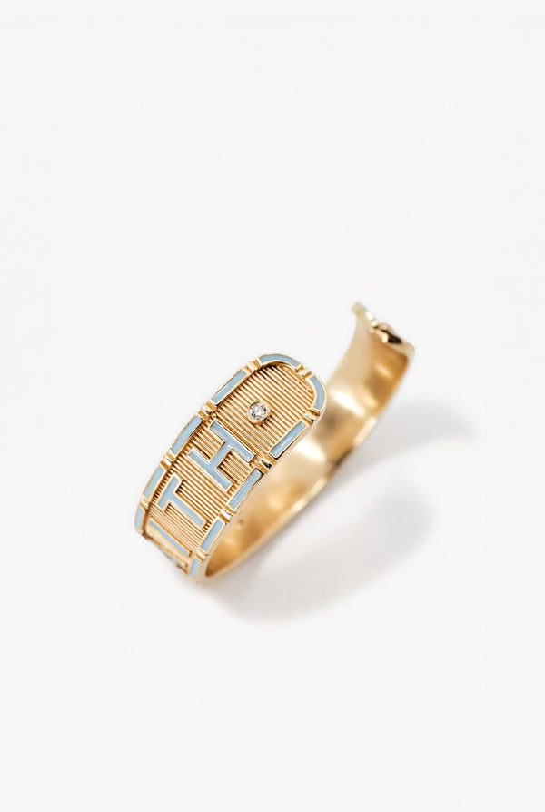 Truth Faith Cuff Bracelet Black Diamond Heart Light Blue