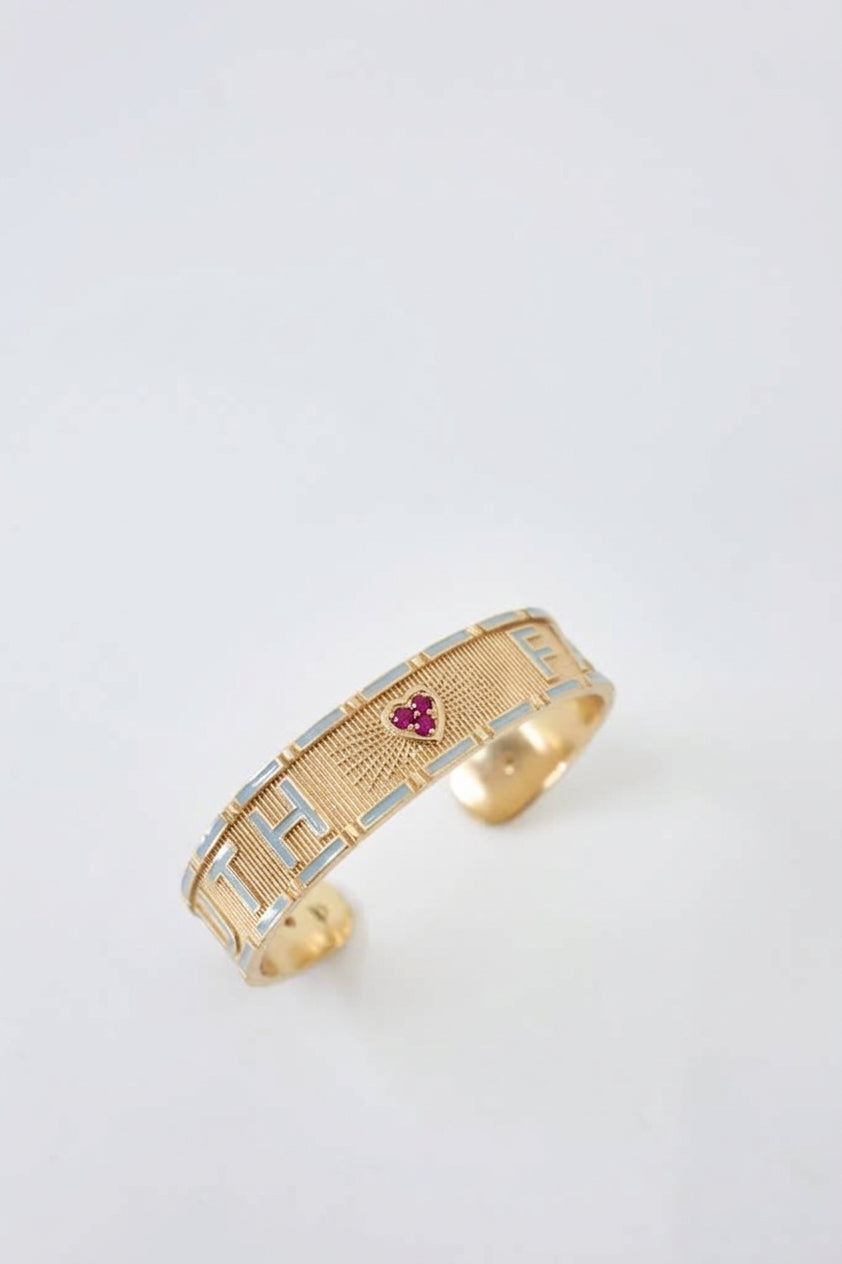 Truth Faith Cuff Bracelet Ruby Heart Light Blue Enamel Gold