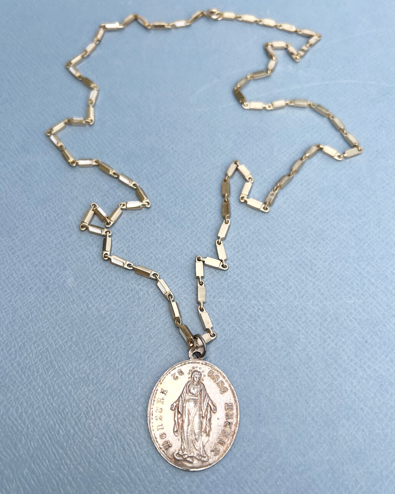Vintage Virgin Mary Medal Necklace French