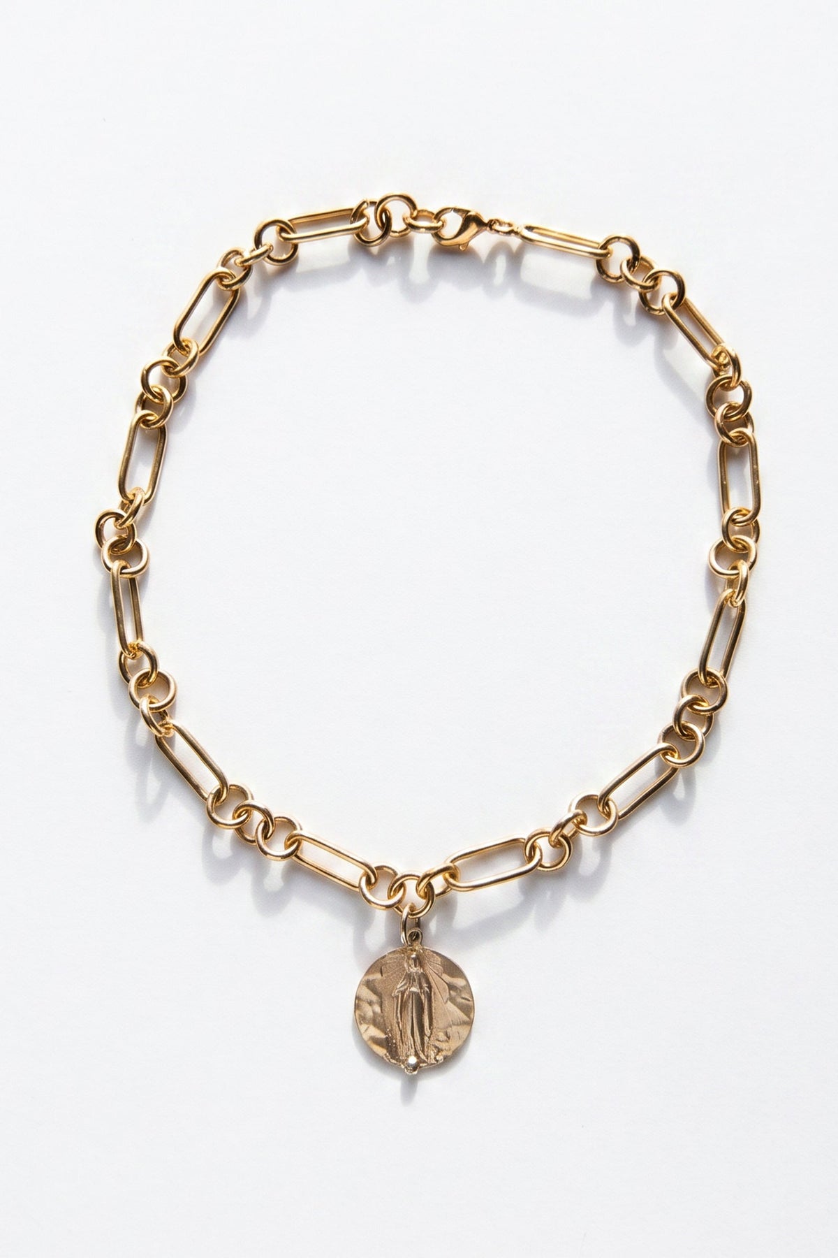 Tanzanite Medal Necklace Virgin Mary Gold Chain Choker