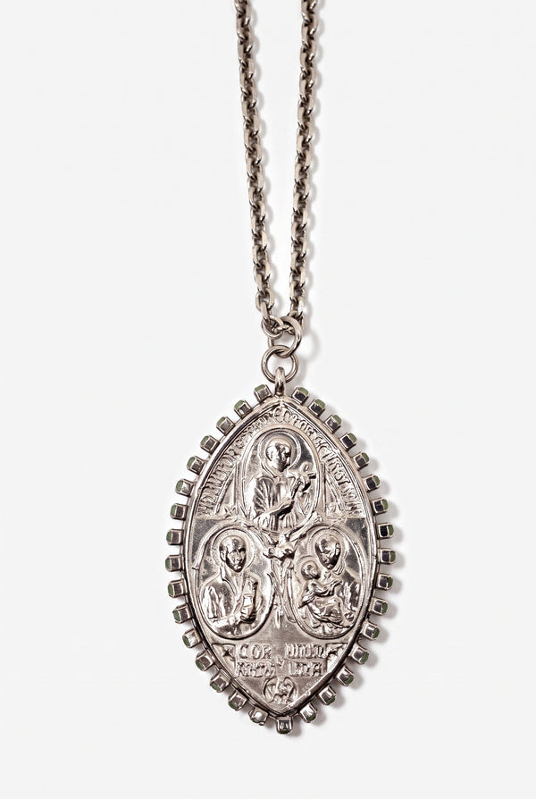 Vintage Virgin Mary Medal Necklace Neon Pink Enamel Palladium