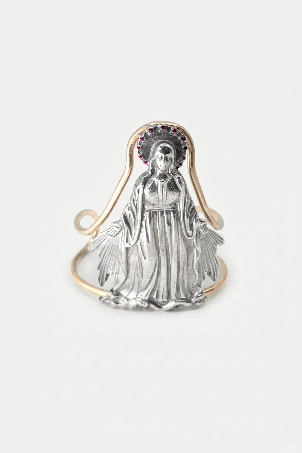 Ruby Virgin Mary Cuff Bracelet Silver