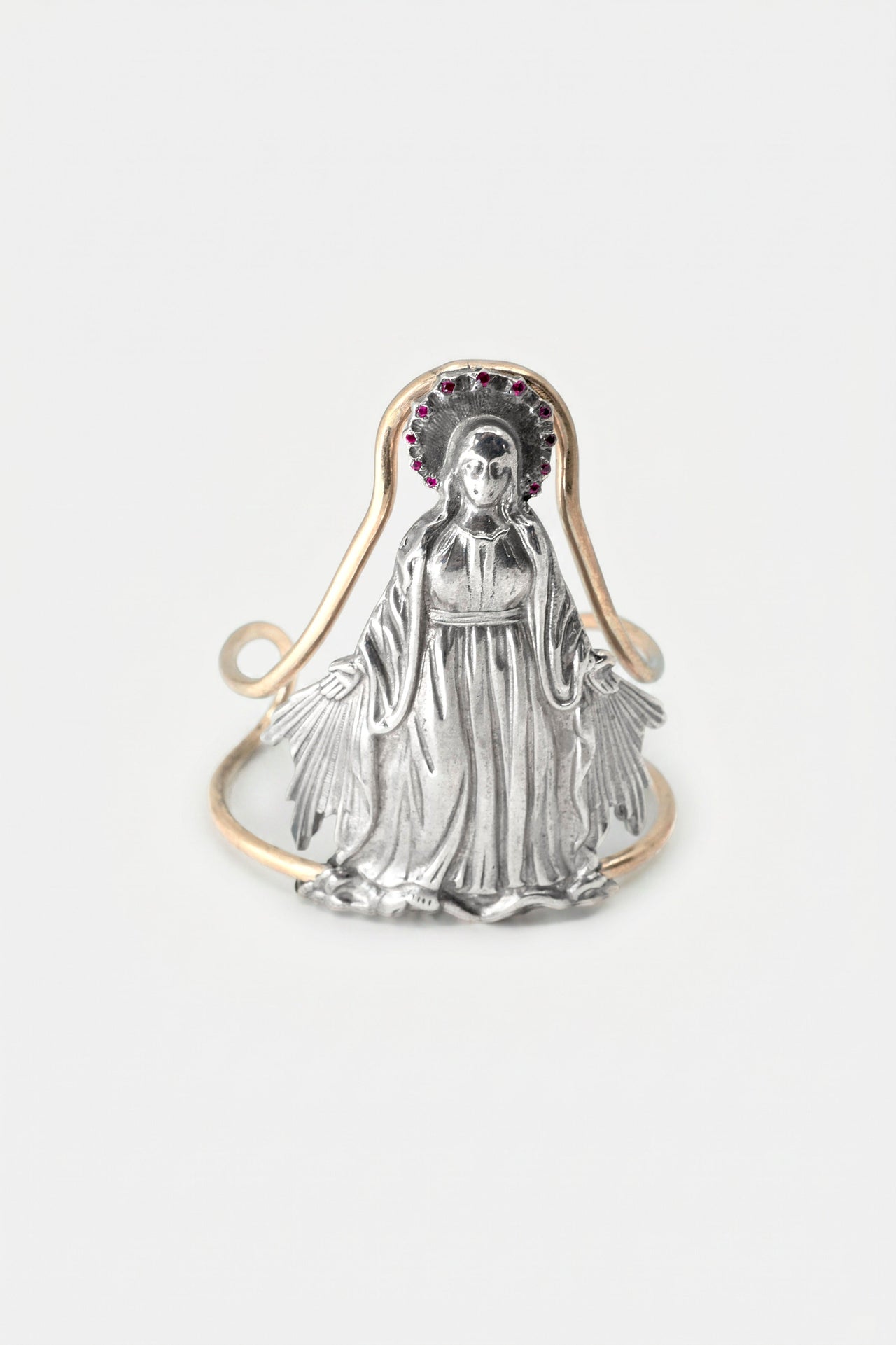Ruby Virgin Mary Cuff Bracelet Silver