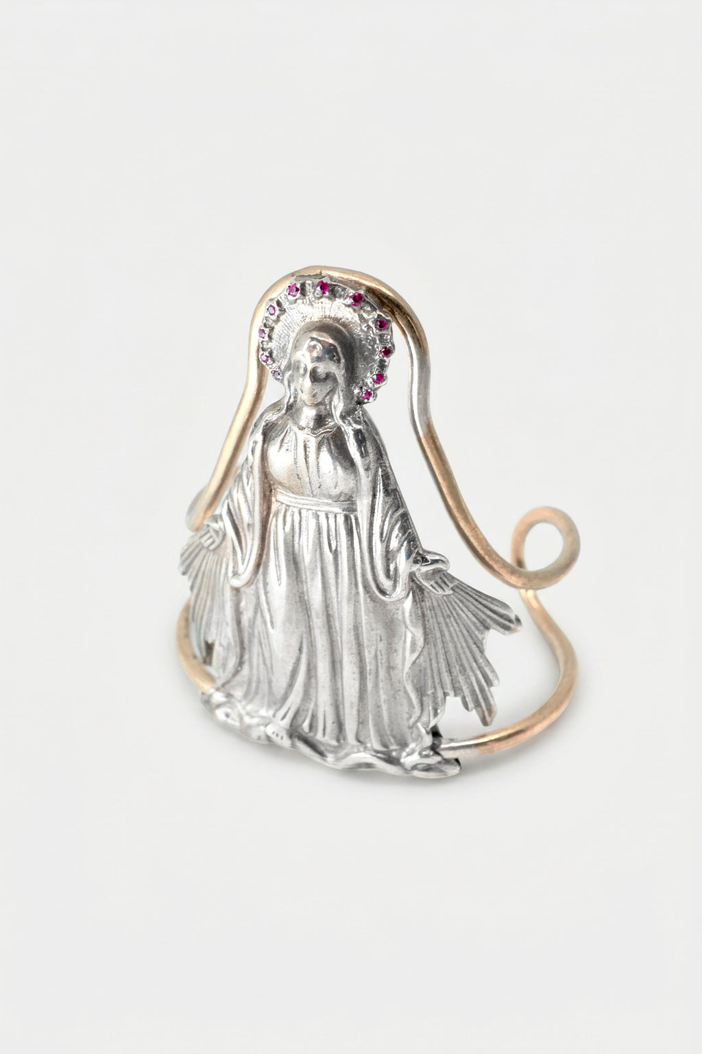Ruby Virgin Mary Cuff Bracelet Silver