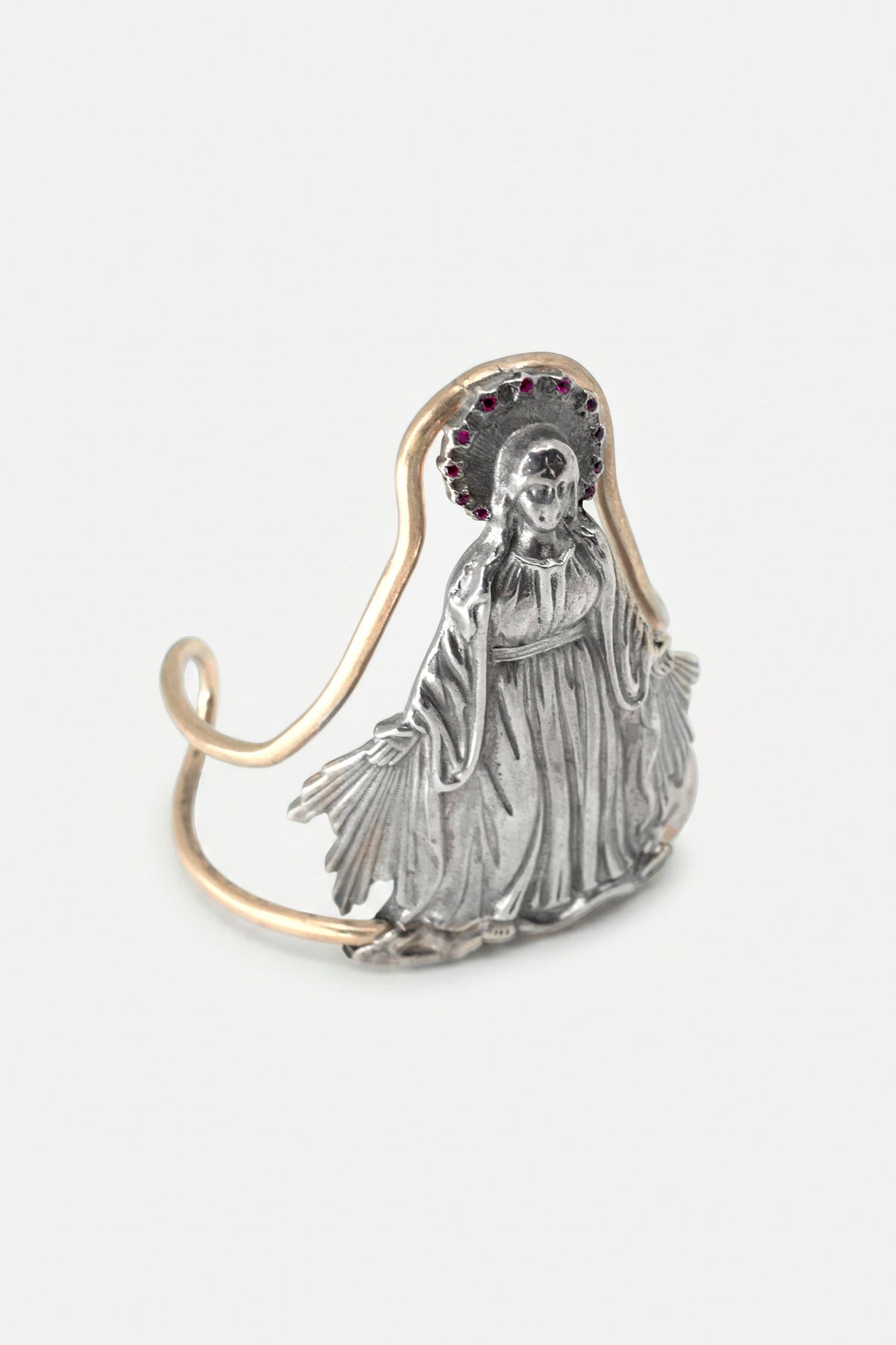 Ruby Virgin Mary Cuff Bracelet Silver