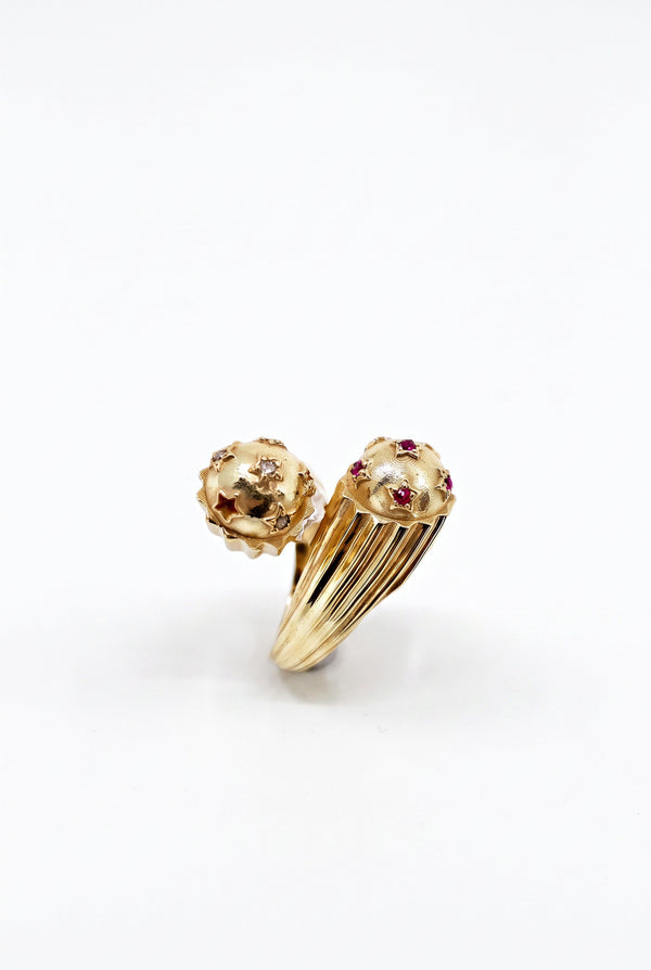 Ruby Diamond Bypass Ring Star