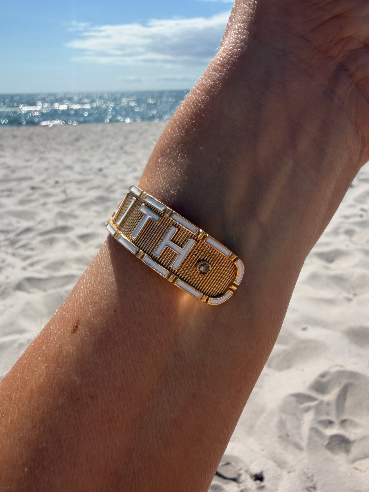 White Enamel Cuff Ruby Heart Bracelet Truth Faith