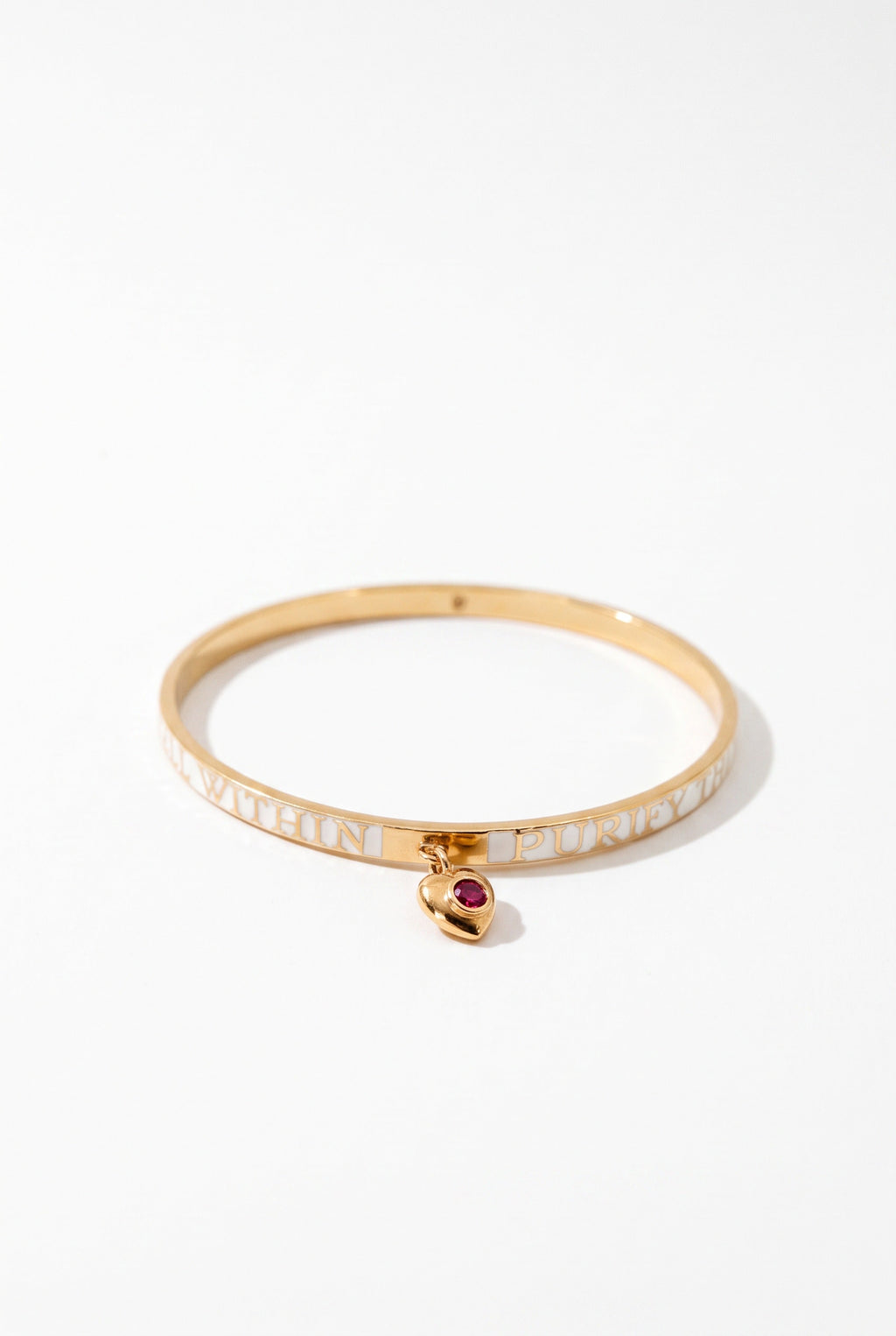 Ruby Heart Bangle White Enamel Bracelet