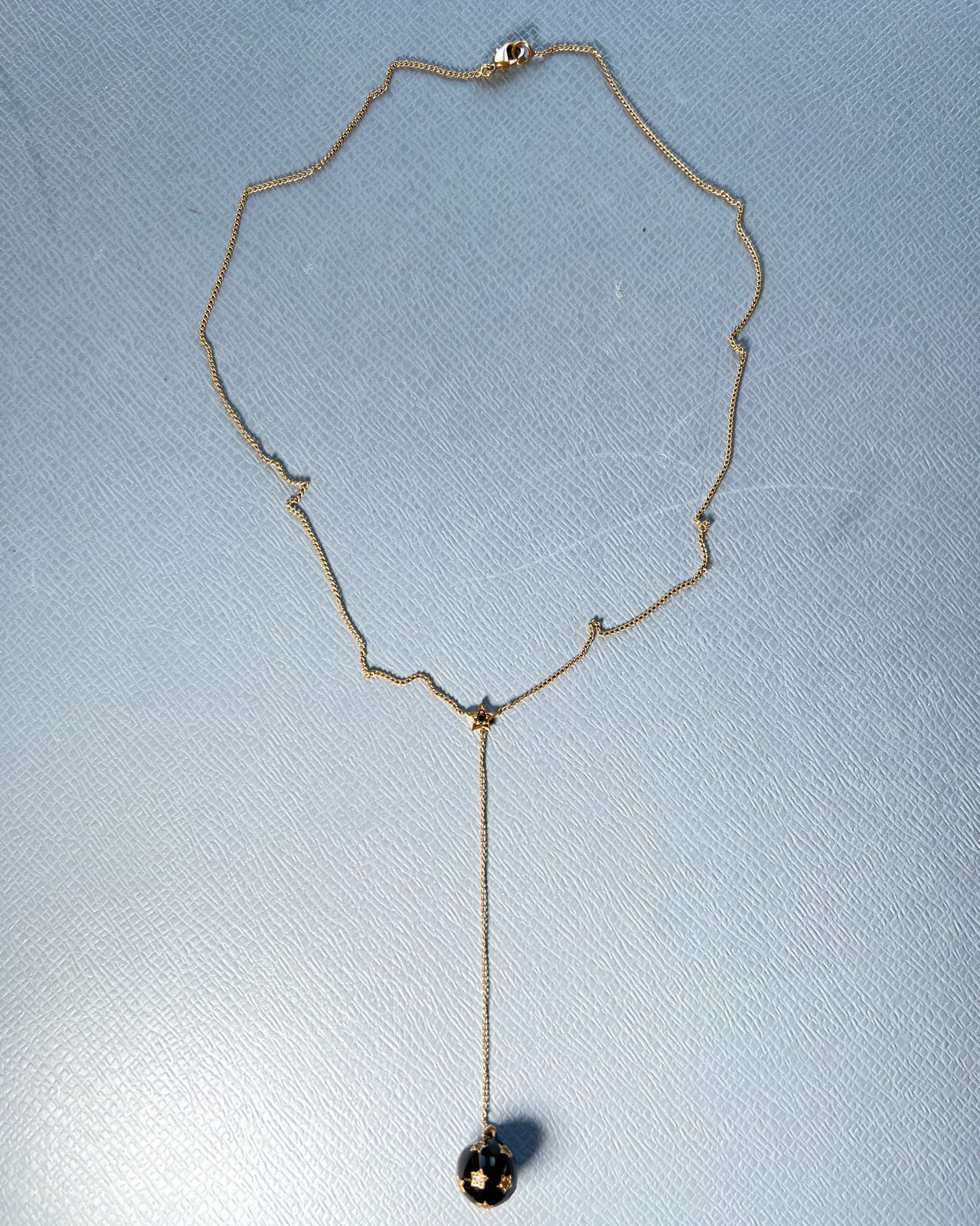 White Diamond Black Diamond Enamel Sphere Star Drop Necklace