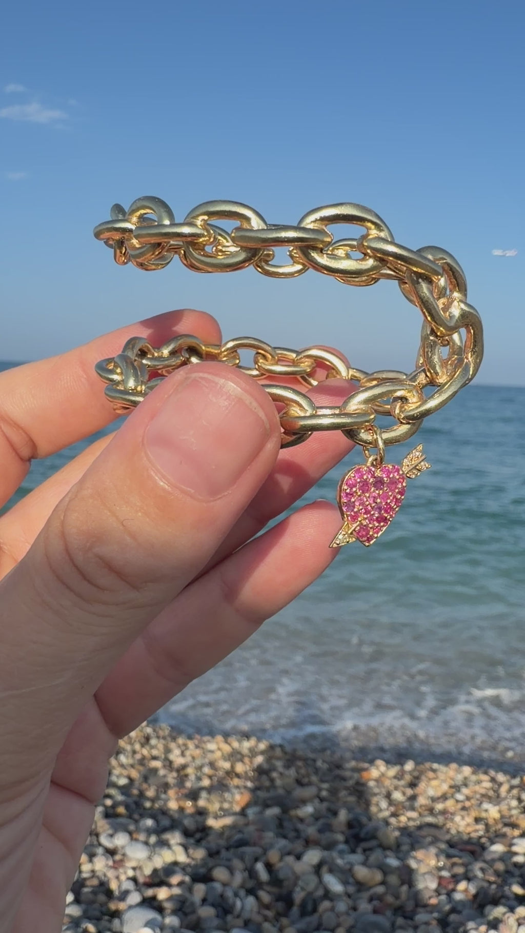 Cupid Heart Bracelet Chain Cuff Ruby